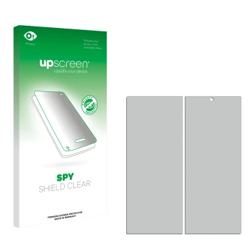 Front side of a product packaging with the brand logo upscreen. Next to it is the corresponding screen protector.