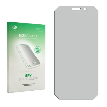 Front side of a product packaging with the brand logo upscreen. Next to it is the corresponding screen protector.