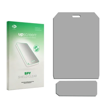 Front side of a product packaging with the brand logo upscreen. Next to it is the corresponding screen protector.