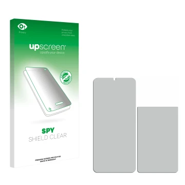 Front side of a product packaging with the brand logo upscreen. Next to it is the corresponding screen protector.