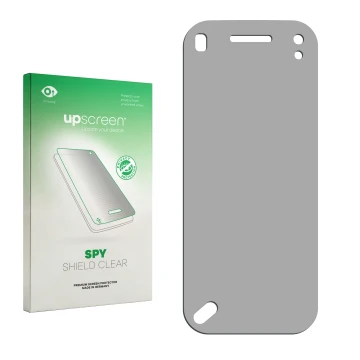 Front side of a product packaging with the brand logo upscreen. Next to it is the corresponding screen protector.