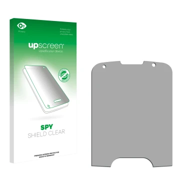 Front side of a product packaging with the brand logo upscreen. Next to it is the corresponding screen protector.