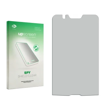 Front side of a product packaging with the brand logo upscreen. Next to it is the corresponding screen protector.