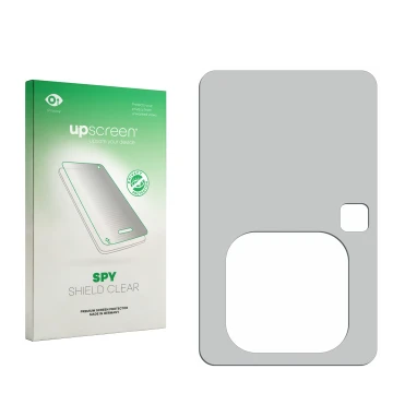 Front side of a product packaging with the brand logo upscreen. Next to it is the corresponding screen protector.
