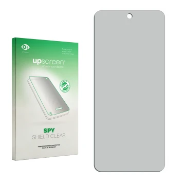 Front side of a product packaging with the brand logo upscreen. Next to it is the corresponding screen protector.
