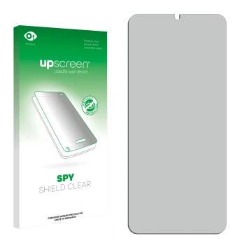 Front side of a product packaging with the brand logo upscreen. Next to it is the corresponding screen protector.