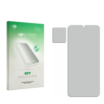 Front side of a product packaging with the brand logo upscreen. Next to it is the corresponding screen protector.
