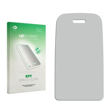 Front side of a product packaging with the brand logo upscreen. Next to it is the corresponding screen protector.