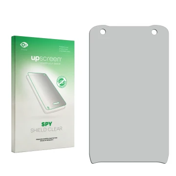 Front side of a product packaging with the brand logo upscreen. Next to it is the corresponding screen protector.