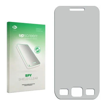 Front side of a product packaging with the brand logo upscreen. Next to it is the corresponding screen protector.
