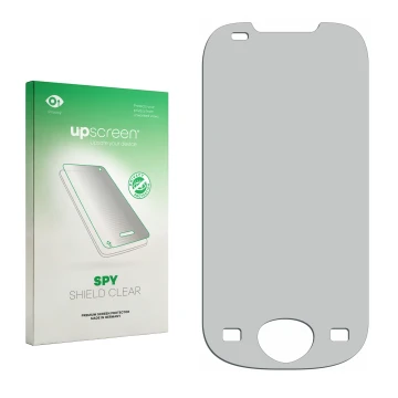Front side of a product packaging with the brand logo upscreen. Next to it is the corresponding screen protector.
