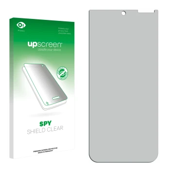Front side of a product packaging with the brand logo upscreen. Next to it is the corresponding screen protector.