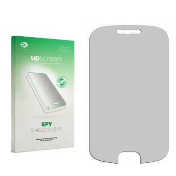 Front side of a product packaging with the brand logo upscreen. Next to it is the corresponding screen protector.
