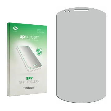 Front side of a product packaging with the brand logo upscreen. Next to it is the corresponding screen protector.