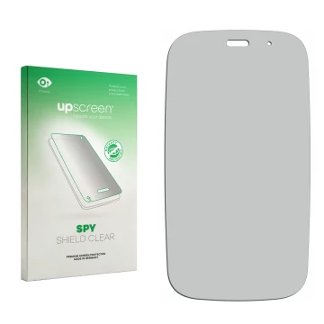 Front side of a product packaging with the brand logo upscreen. Next to it is the corresponding screen protector.