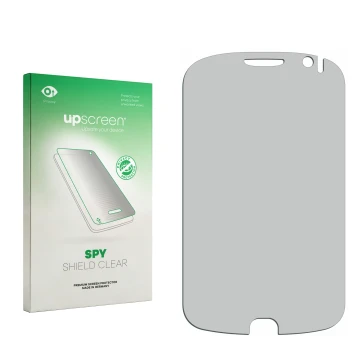 Front side of a product packaging with the brand logo upscreen. Next to it is the corresponding screen protector.