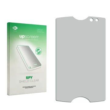 Front side of a product packaging with the brand logo upscreen. Next to it is the corresponding screen protector.