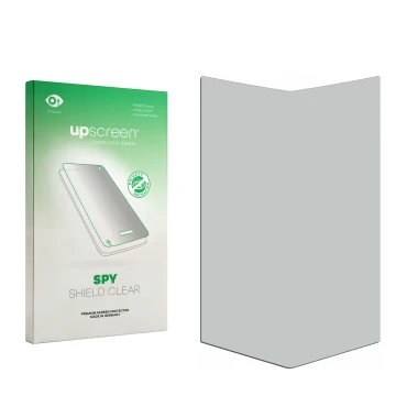 Front side of a product packaging with the brand logo upscreen. Next to it is the corresponding screen protector.