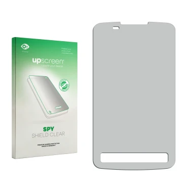 Front side of a product packaging with the brand logo upscreen. Next to it is the corresponding screen protector.