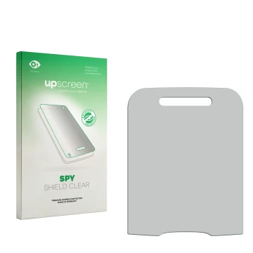 Front side of a product packaging with the brand logo upscreen. Next to it is the corresponding screen protector.