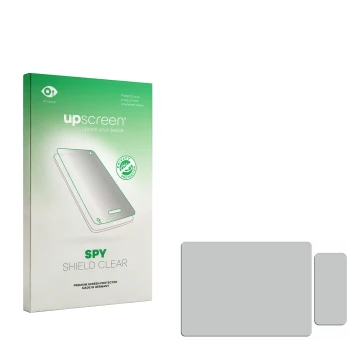 Front side of a product packaging with the brand logo upscreen. Next to it is the corresponding screen protector.