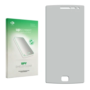 Front side of a product packaging with the brand logo upscreen. Next to it is the corresponding screen protector.