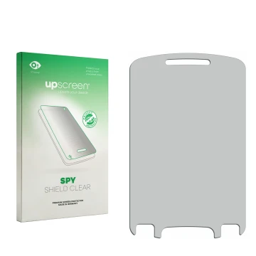 Front side of a product packaging with the brand logo upscreen. Next to it is the corresponding screen protector.