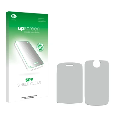 Front side of a product packaging with the brand logo upscreen. Next to it is the corresponding screen protector.