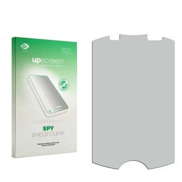 Front side of a product packaging with the brand logo upscreen. Next to it is the corresponding screen protector.