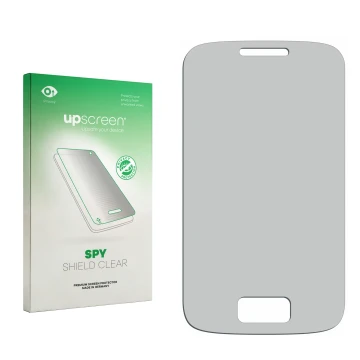 Front side of a product packaging with the brand logo upscreen. Next to it is the corresponding screen protector.
