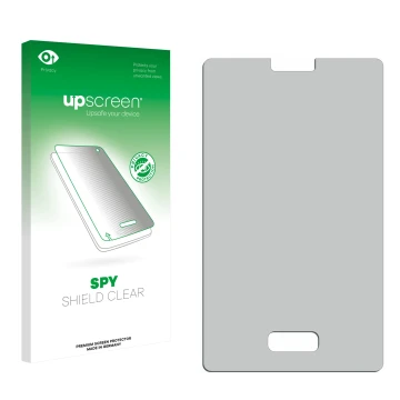 Front side of a product packaging with the brand logo upscreen. Next to it is the corresponding screen protector.
