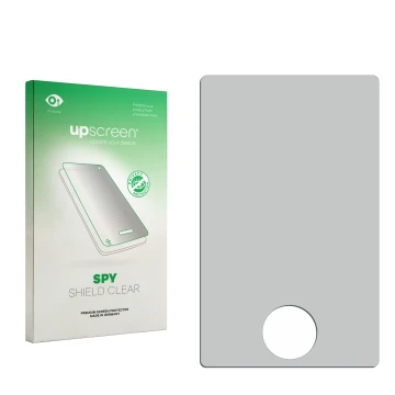 Front side of a product packaging with the brand logo upscreen. Next to it is the corresponding screen protector.