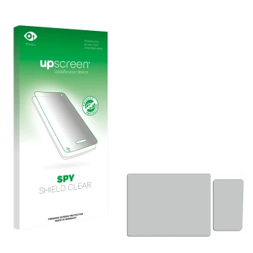 Front side of a product packaging with the brand logo upscreen. Next to it is the corresponding screen protector.