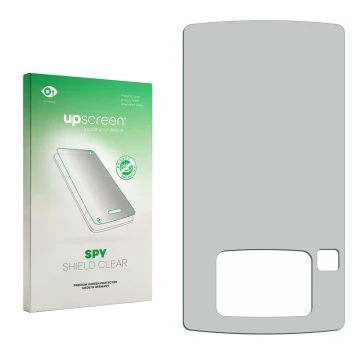 Front side of a product packaging with the brand logo upscreen. Next to it is the corresponding screen protector.
