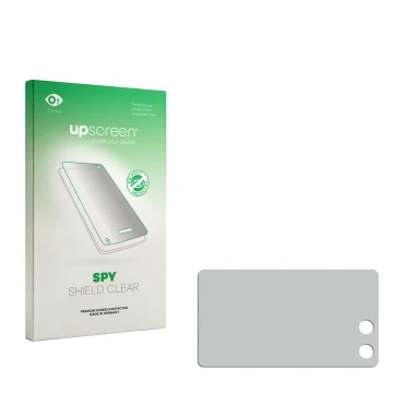 Front side of a product packaging with the brand logo upscreen. Next to it is the corresponding screen protector.