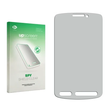 Front side of a product packaging with the brand logo upscreen. Next to it is the corresponding screen protector.
