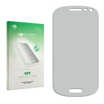 Front side of a product packaging with the brand logo upscreen. Next to it is the corresponding screen protector.
