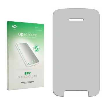 Front side of a product packaging with the brand logo upscreen. Next to it is the corresponding screen protector.