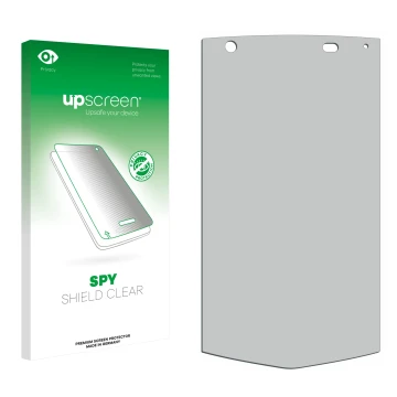 Front side of a product packaging with the brand logo upscreen. Next to it is the corresponding screen protector.