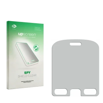 Front side of a product packaging with the brand logo upscreen. Next to it is the corresponding screen protector.