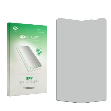 Front side of a product packaging with the brand logo upscreen. Next to it is the corresponding screen protector.