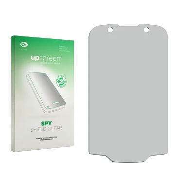 Front side of a product packaging with the brand logo upscreen. Next to it is the corresponding screen protector.