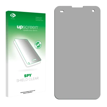Front side of a product packaging with the brand logo upscreen. Next to it is the corresponding screen protector.