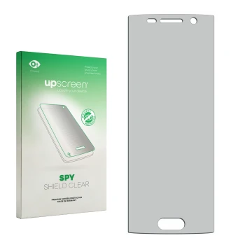 Front side of a product packaging with the brand logo upscreen. Next to it is the corresponding screen protector.