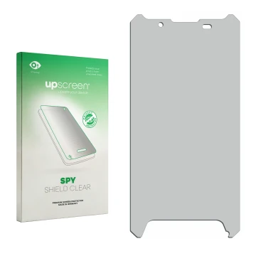 Front side of a product packaging with the brand logo upscreen. Next to it is the corresponding screen protector.