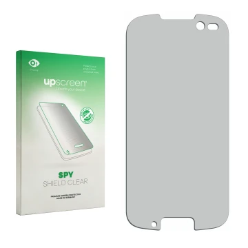 Front side of a product packaging with the brand logo upscreen. Next to it is the corresponding screen protector.