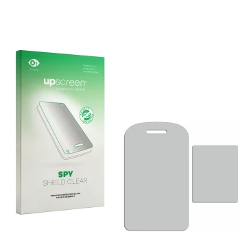 Front side of a product packaging with the brand logo upscreen. Next to it is the corresponding screen protector.