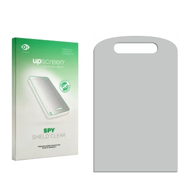 Front side of a product packaging with the brand logo upscreen. Next to it is the corresponding screen protector.