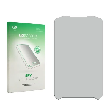 Front side of a product packaging with the brand logo upscreen. Next to it is the corresponding screen protector.