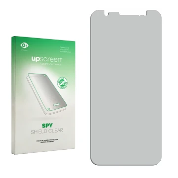 Front side of a product packaging with the brand logo upscreen. Next to it is the corresponding screen protector.
